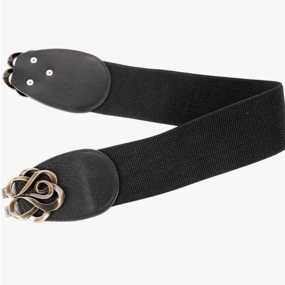 Black and Gold Wide Waist Belt Elastic Stretch